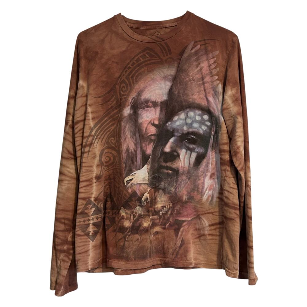 The Mountain Evolution Native American Indian AOP Shirt Sz Medium Long Sleeve